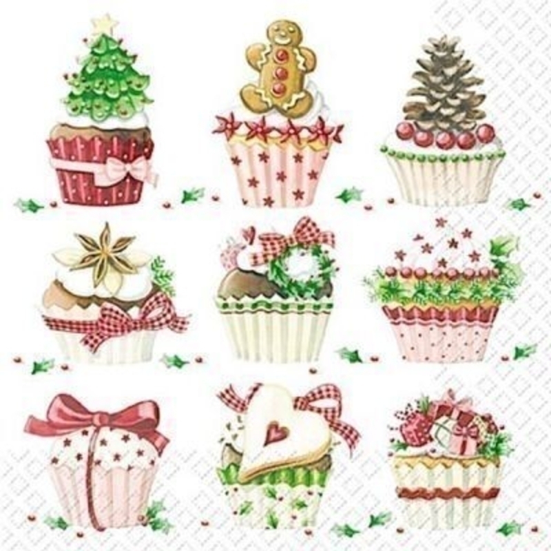 Christmas Cupcakes Karuna Napkins by Stewo. 20 napkins in pack. 3 ply. 33x33cm. Environmentally friendly cellulose printed with water-based inks.